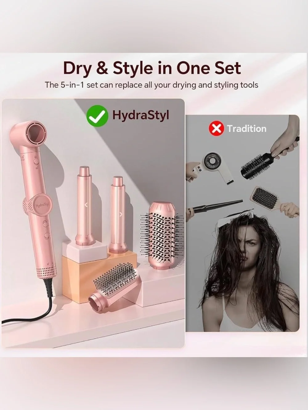 5-in-1 Hair Dryer & Styling Brush – Auto-Wrap Curling – 1300W